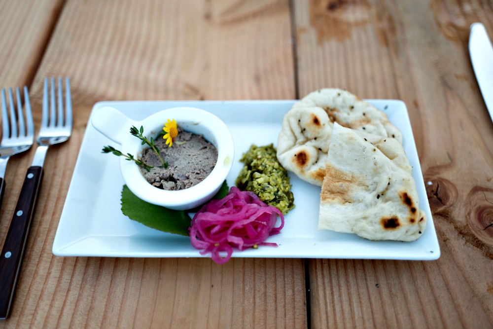 Buckley Farms chicken liver pate with sweet-sour pickled onions and cornichon tapenade. 