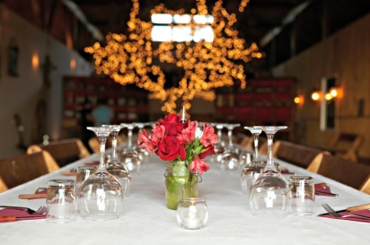 The table is set for a dinner party at Dancing Ewe Farm in Washington County. 