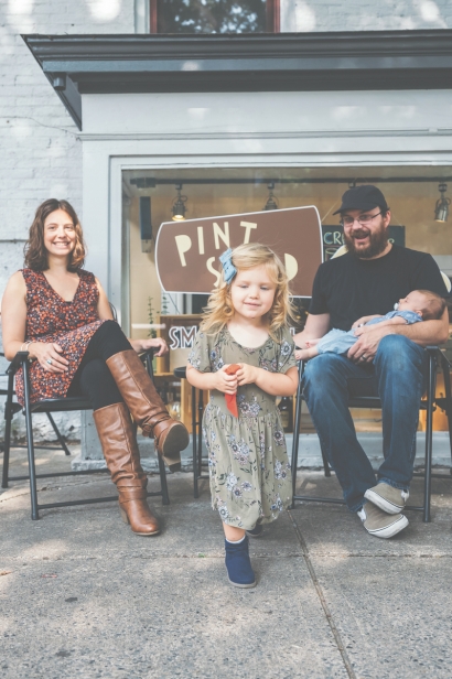 August Rosa and his family out front of Pint Sized, the beer store in Albany and Saratoga.