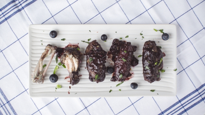 Grilled Chicken Wings with Blueberry Jalapeño Barbecue Sauce recipe from Laura Ligos.