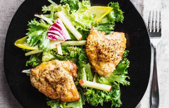 Try this recipe for Crispy Skin Bone-in Chicken with Bitter Green Salad.
